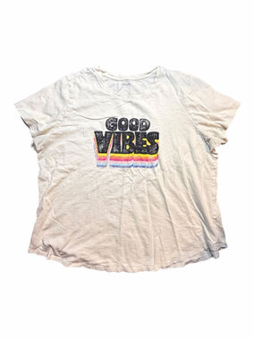 Old Navy Women’s 2X Plus Size Graphic Tee Good Vibes Beige Short Sleeve Casual T